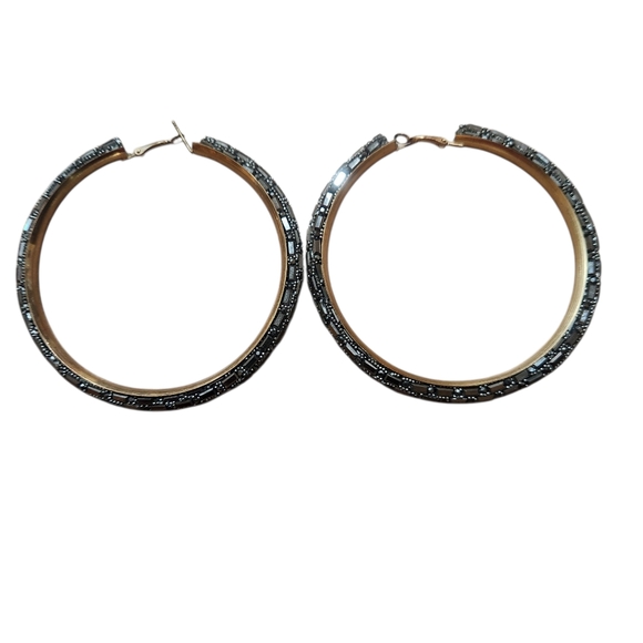 Metallic Grey Hoop Earrings - Picture 1 of 4